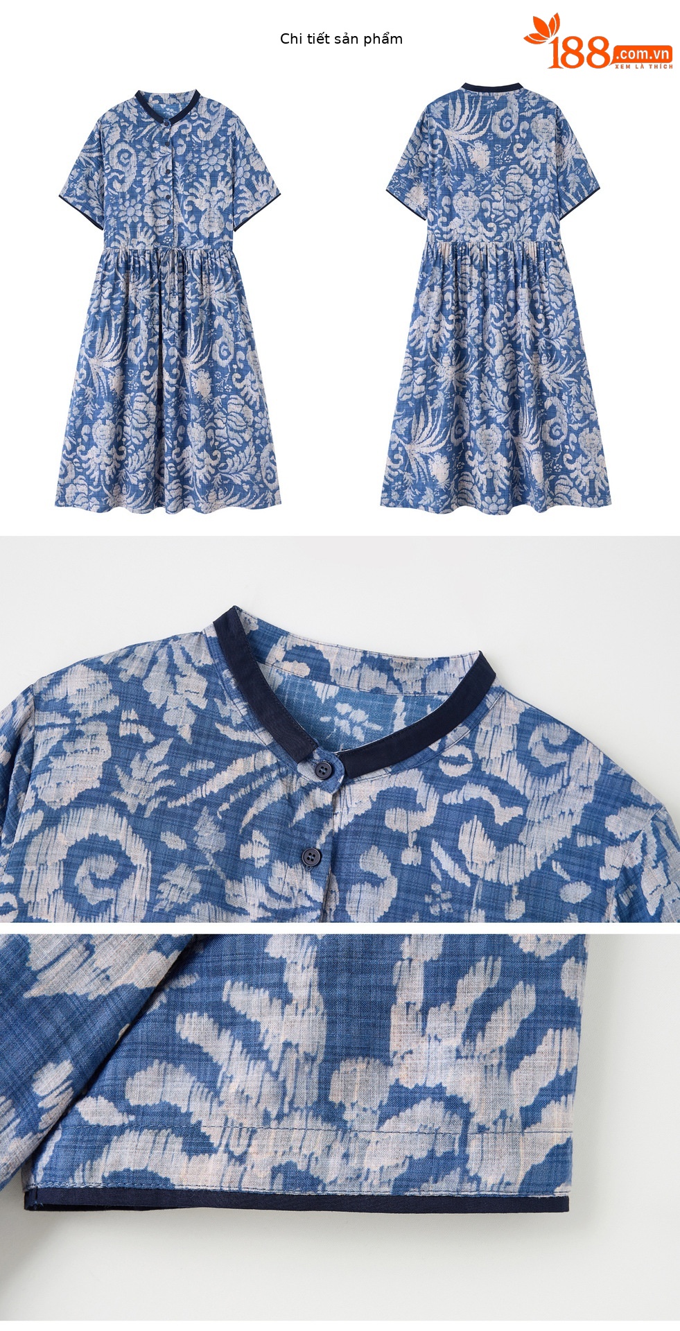 Đầm maxi nữ thắt eo họa tiết hoa nhí dáng suông rộng NI825 — Xanh lông mòng đen chi tiết 22