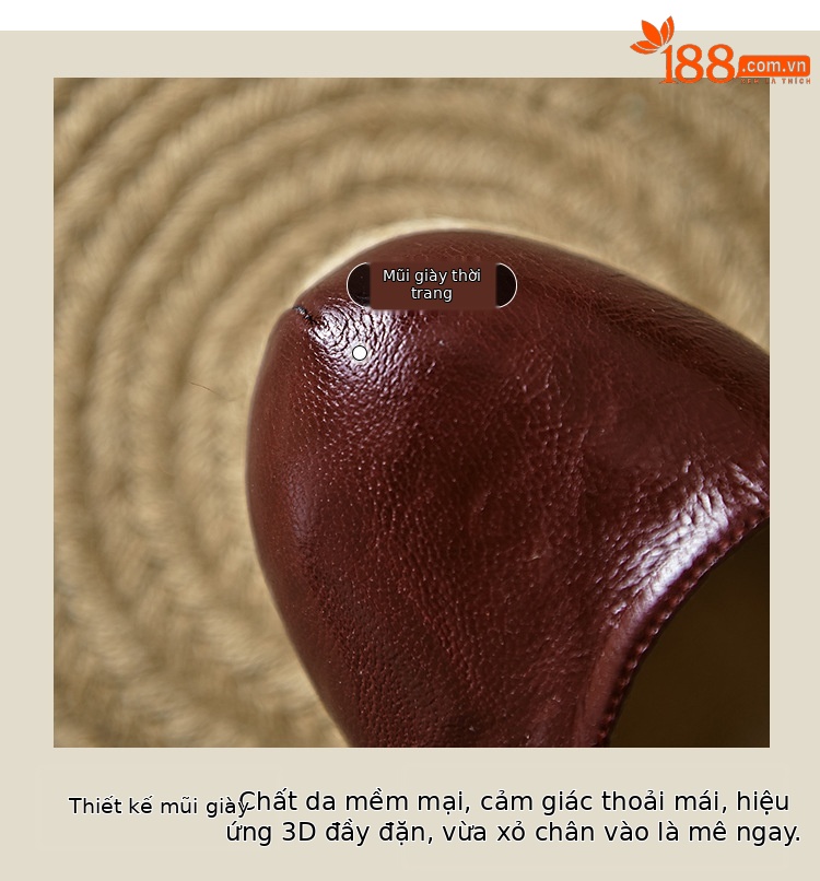 Sandal cao gót nữ quai ngang đế xuồng đan rơm, gót 9 cm — Rượu vang đỏ, màu trắng ngà chi tiết 4
