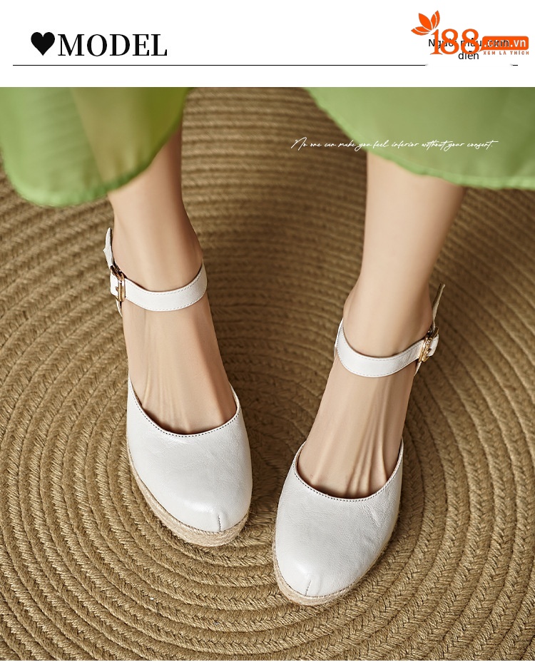 Sandal cao gót nữ quai ngang đế xuồng đan rơm, gót 9 cm — Rượu vang đỏ, màu trắng ngà chi tiết 8