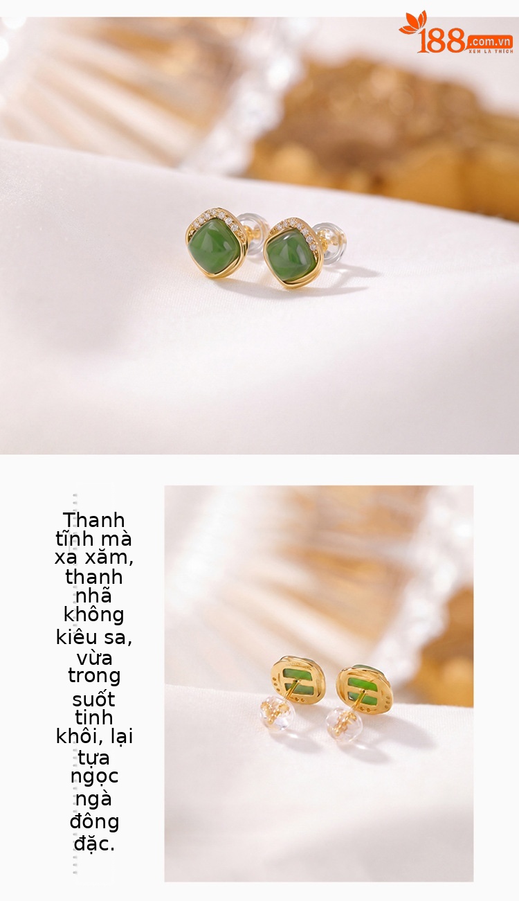 Bông tai bạc S925 đính đá lapis lazuli hình vuông phong cách — Xanh lapis lazuli chi tiết 3