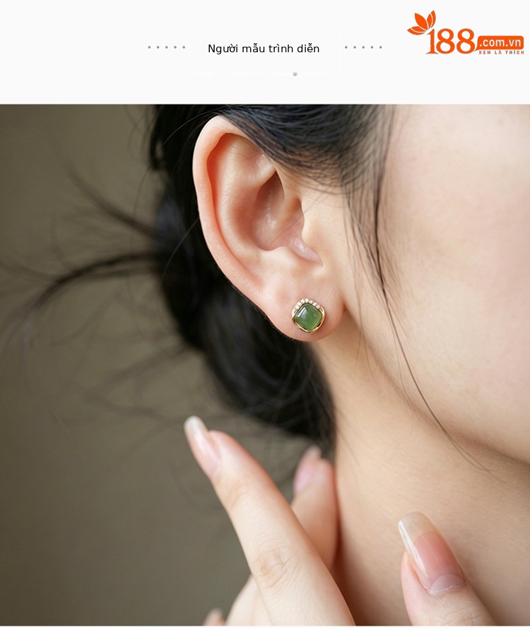 Bông tai bạc S925 đính đá lapis lazuli hình vuông phong cách — Xanh lapis lazuli chi tiết 7