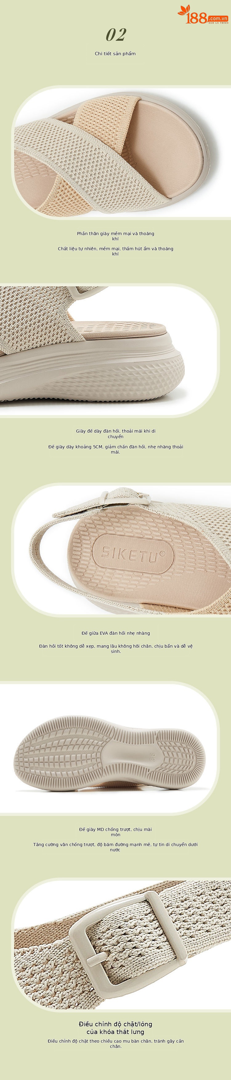 Sandal nữ quai chéo dệt kim phối dây rút, đế MD nhẹ êm — màu be, màu đen, xanh lam, màu hồng chi tiết 36
