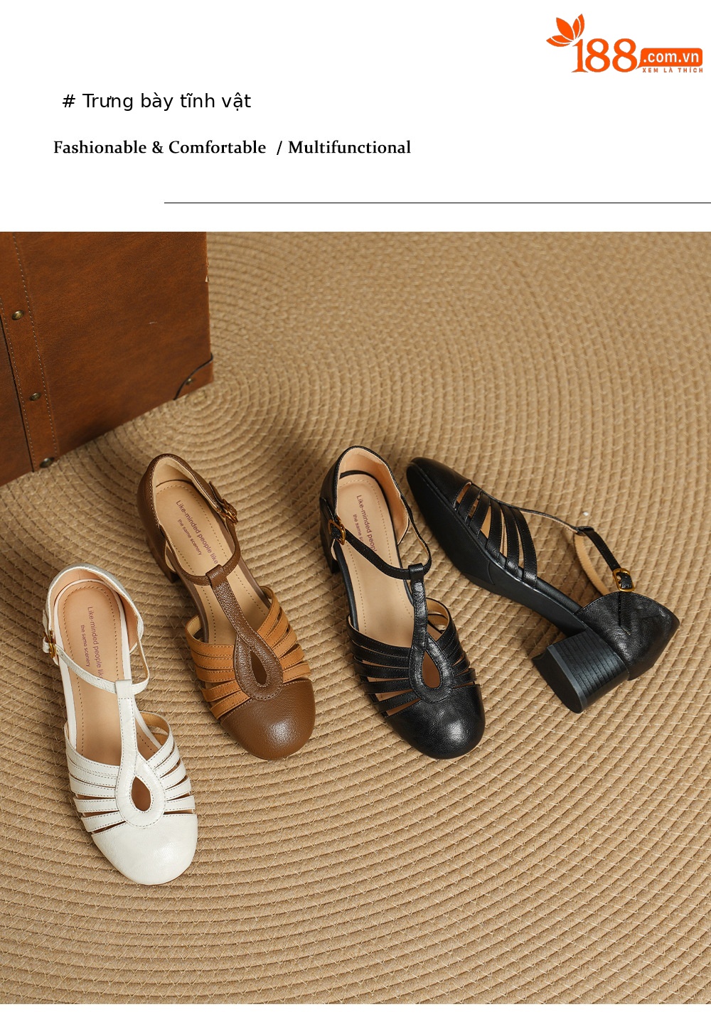 Sandal nữ da cừu bện quai chữ T mũi kín gót 4 cm — đen chi tiết 11