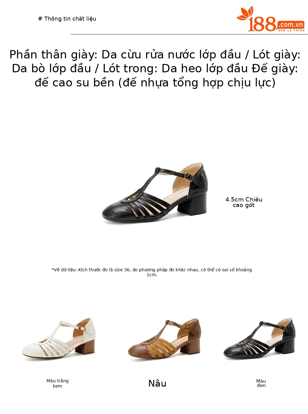 Sandal nữ da cừu bện quai chữ T mũi kín gót 4 cm — đen chi tiết 2