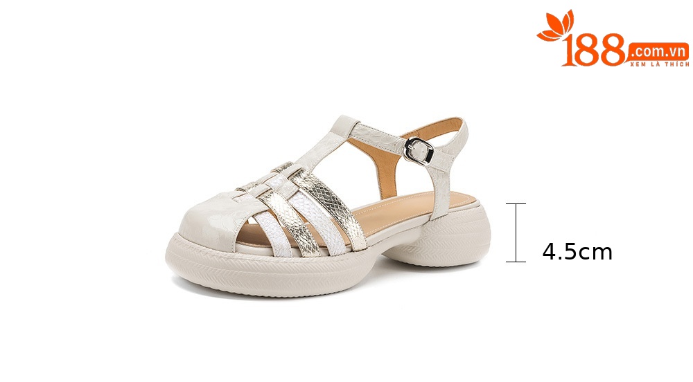 Sandal nữ da cừu dệt màu phối mũi kín quai chữ T, đế dày 4 cm, phong cách La Mã — đen chi tiết 4