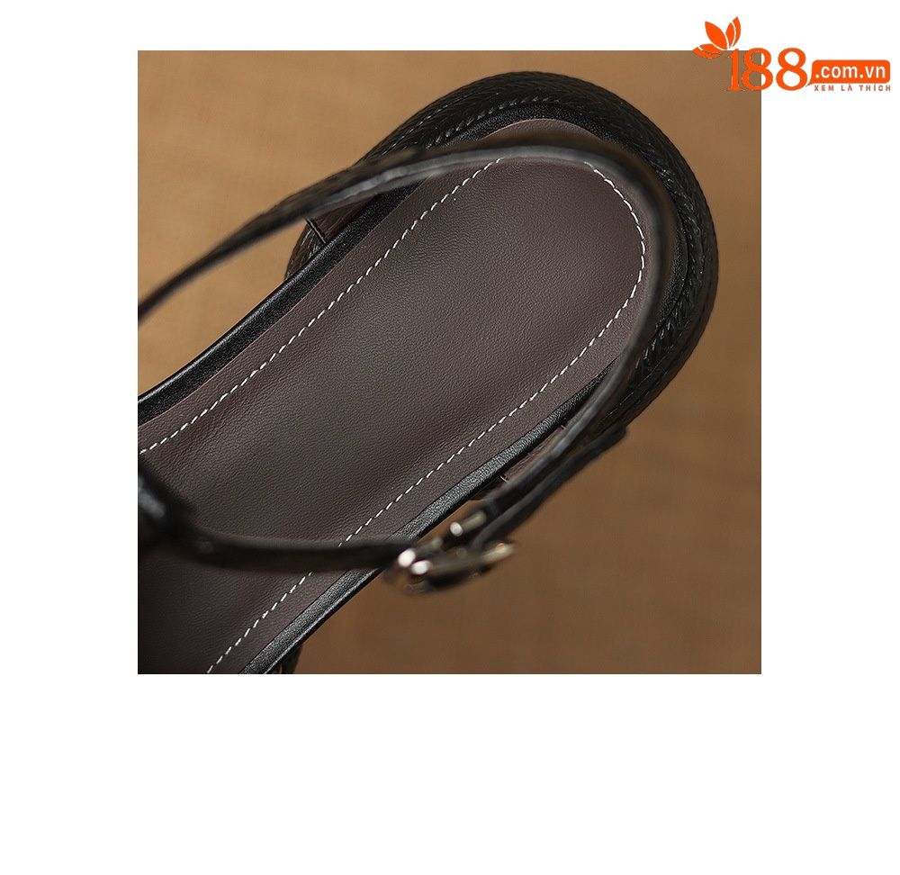 Sandal nữ da cừu dệt màu phối mũi kín quai chữ T, đế dày 4 cm, phong cách La Mã — đen chi tiết 25