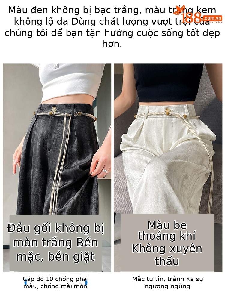 Quần culottes nữ ống rộng cạp cao chất liệu lụa mát mẻ, phong cách dáng suông dài chạm đất — Màu đen thông thường chi tiết 14