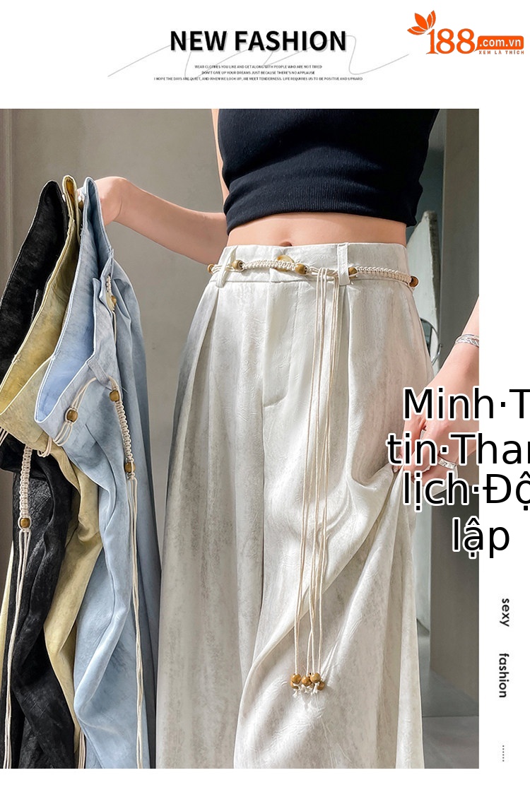 Quần culottes nữ ống rộng cạp cao chất liệu lụa mát mẻ, phong cách dáng suông dài chạm đất — Màu đen thông thường chi tiết 30