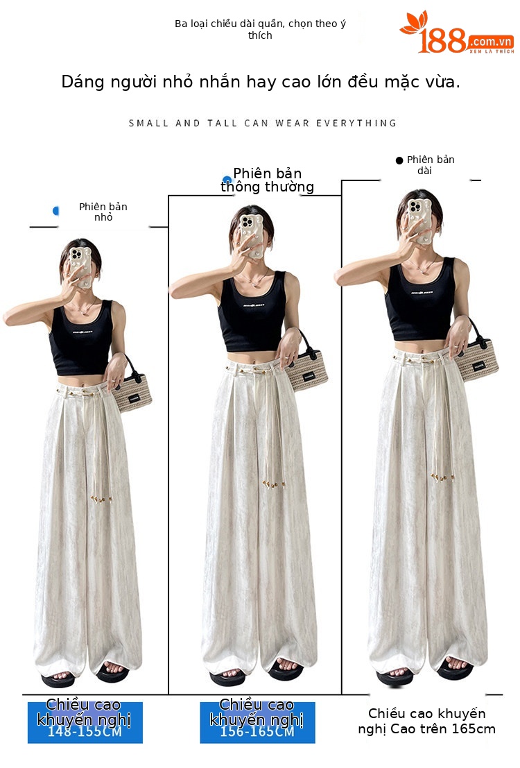 Quần culottes nữ ống rộng cạp cao chất liệu lụa mát mẻ, phong cách dáng suông dài chạm đất — Màu đen thông thường chi tiết 2