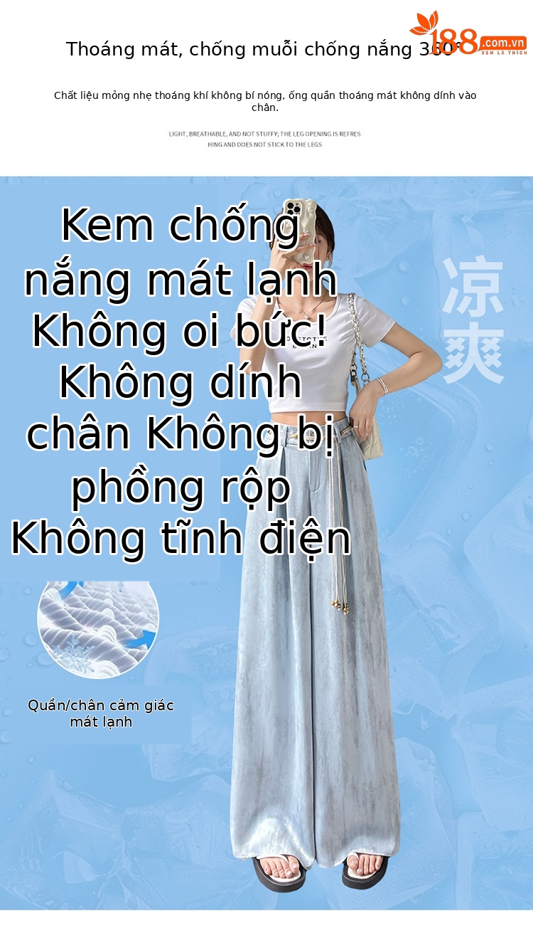 Quần culottes nữ ống rộng cạp cao chất liệu lụa mát mẻ, phong cách dáng suông dài chạm đất — Màu đen thông thường chi tiết 3