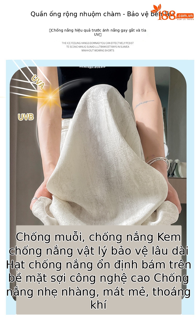 Quần culottes nữ ống rộng cạp cao chất liệu lụa mát mẻ, phong cách dáng suông dài chạm đất — Màu đen thông thường chi tiết 16