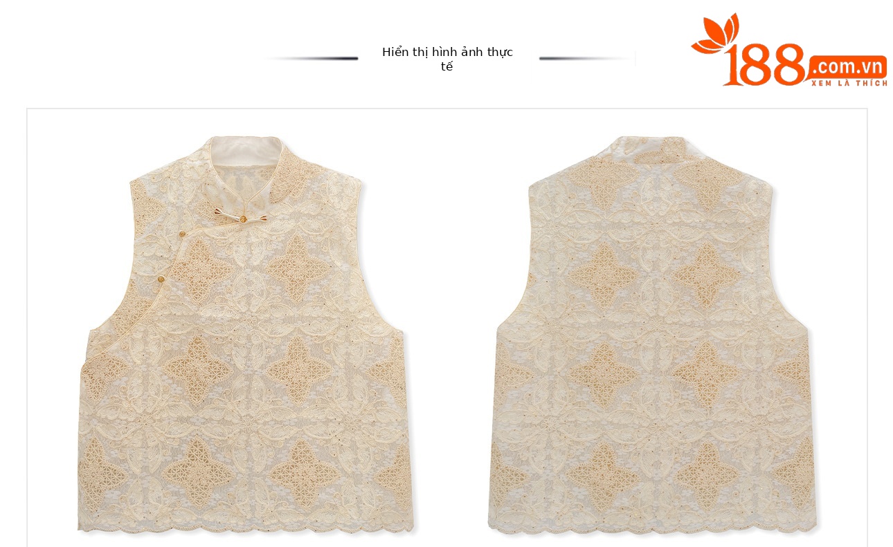 Set áo gilet và chân váy maxi ren thêu hoa phong cách tân cổ điển — Váy trắng nửa gạo, Gạo trắng Set, Áo gilet trắng kem chi tiết 15