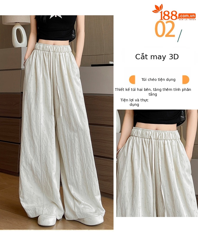 Quần culottes nữ ống rộng chất liệu lụa mỏng, phong cách cổ điển, dáng suông rủ — Phiên bản kéo dài của Rice Grey chi tiết 13