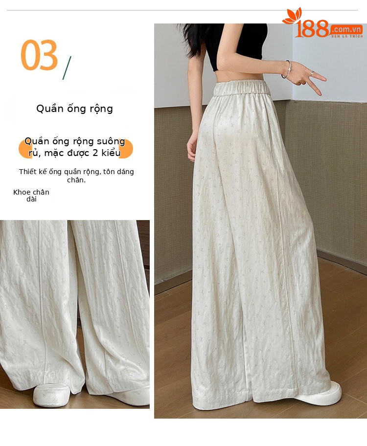 Quần culottes nữ ống rộng chất liệu lụa mỏng, phong cách cổ điển, dáng suông rủ — Phiên bản kéo dài của Rice Grey chi tiết 14