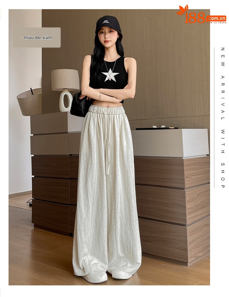 Quần culottes nữ ống rộng chất liệu lụa mỏng, phong cách cổ điển, dáng suông rủ — Phiên bản kéo dài của Rice Grey chi tiết 28