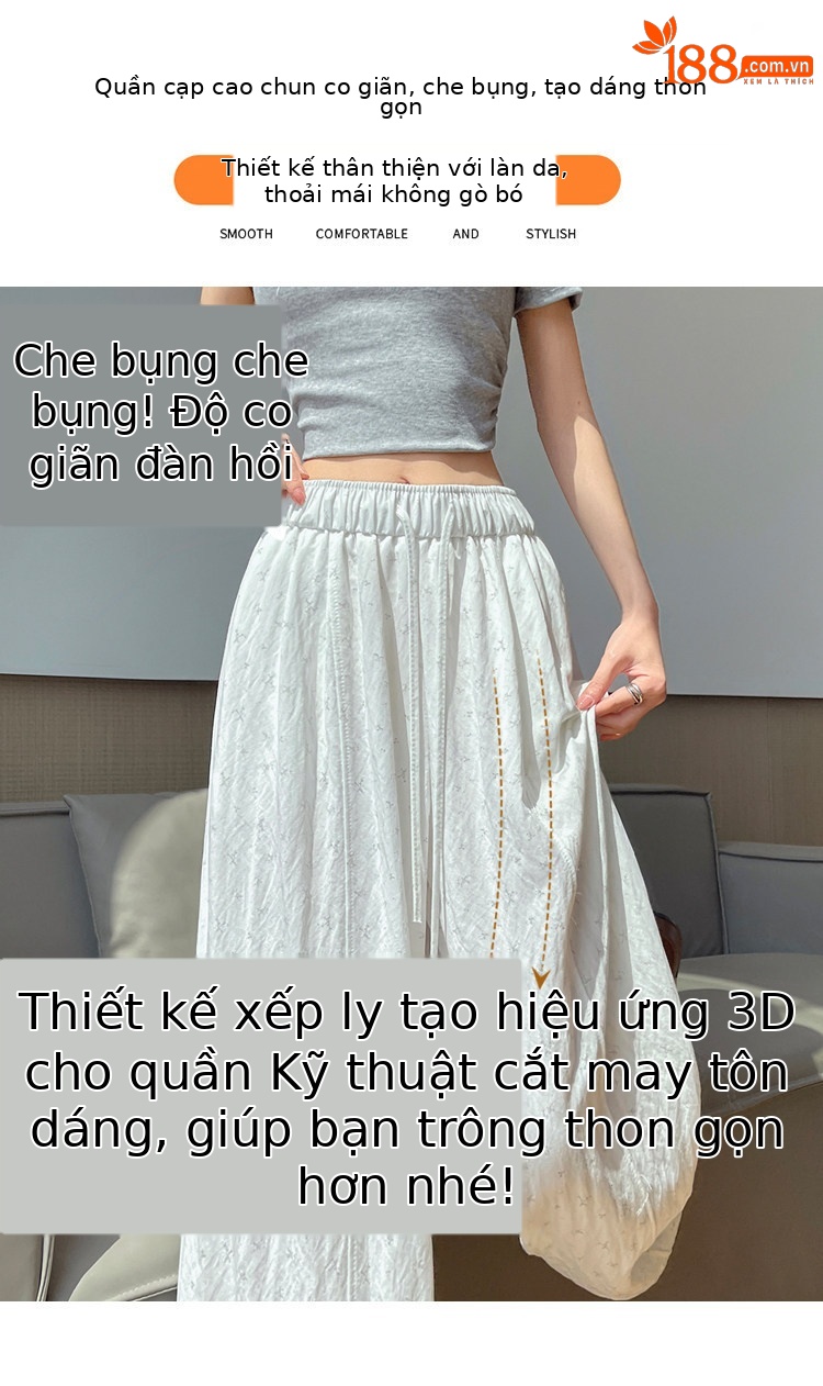 Quần culottes nữ ống rộng chất liệu lụa mỏng, phong cách cổ điển, dáng suông rủ — Phiên bản kéo dài của Rice Grey chi tiết 3