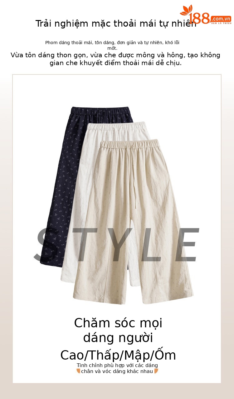 Quần culottes nữ ống rộng chất liệu lụa mỏng, phong cách cổ điển, dáng suông rủ — Phiên bản kéo dài của Rice Grey chi tiết 6
