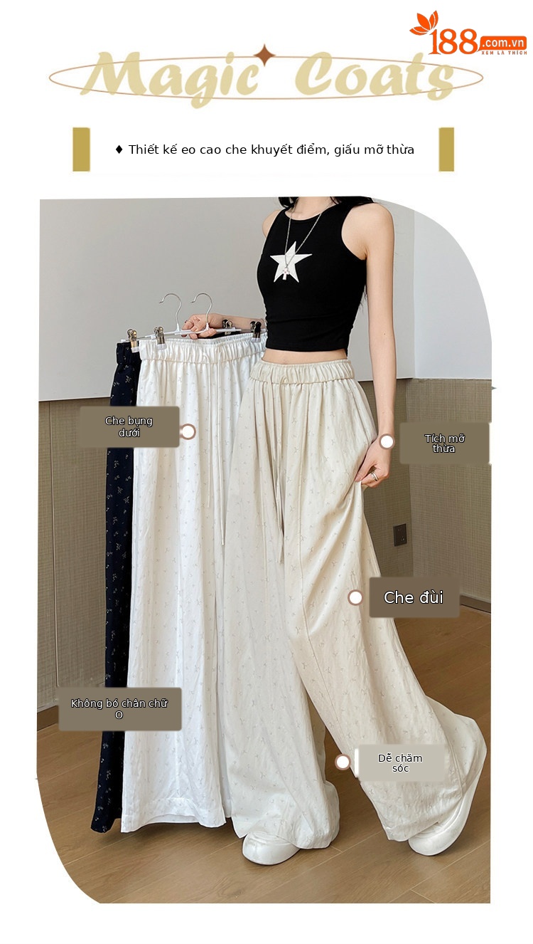 Quần culottes nữ ống rộng chất liệu lụa mỏng, phong cách cổ điển, dáng suông rủ — Phiên bản kéo dài của Rice Grey chi tiết 7