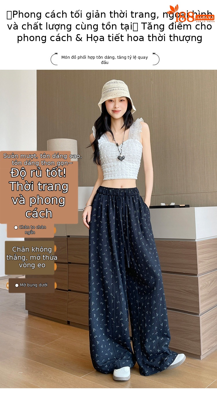 Quần culottes nữ ống rộng chất liệu lụa mỏng, phong cách cổ điển, dáng suông rủ — Phiên bản kéo dài của Rice Grey chi tiết 8