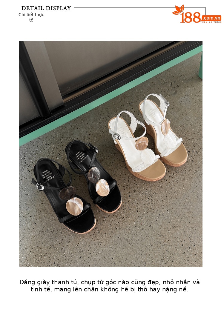 Sandal cao gót nữ phong cách cổ điển, đế xuồng platform, gót 9 cm, quai ngang kiểu La Mã — màu đen, màu trắng chi tiết 1