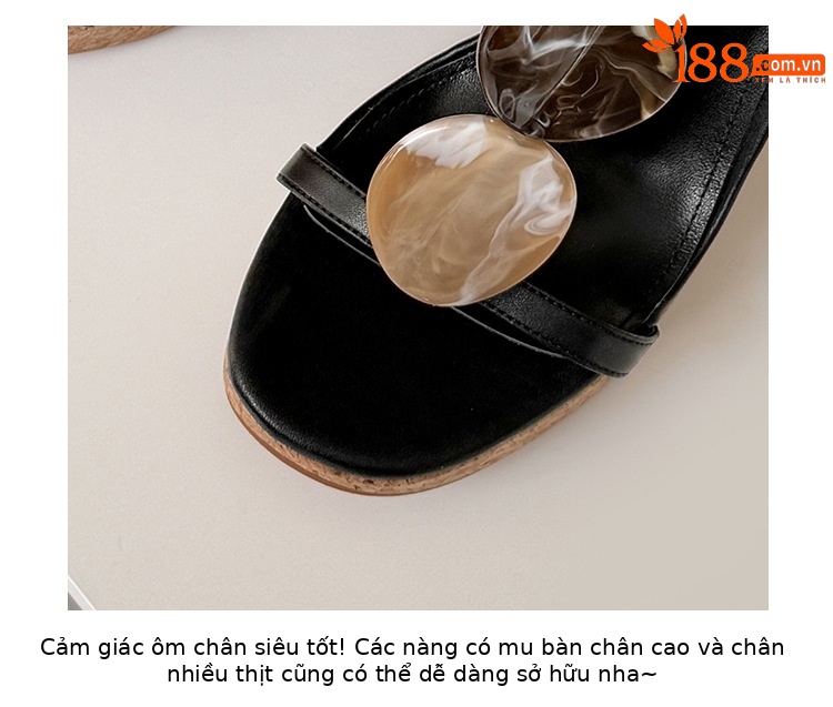 Sandal cao gót nữ phong cách cổ điển, đế xuồng platform, gót 9 cm, quai ngang kiểu La Mã — màu đen, màu trắng chi tiết 2