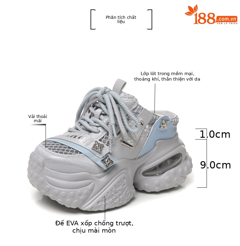 Giày sneaker nữ đế dày lưới thoáng khí phong cách daddy — Trắng Đỏ, xám xanh, màu xanh huỳnh quang chi tiết 2