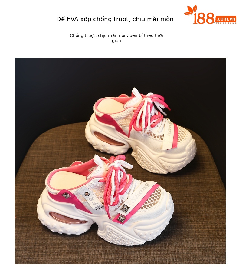 Giày sneaker nữ đế dày lưới thoáng khí phong cách daddy — Trắng Đỏ, xám xanh, màu xanh huỳnh quang chi tiết 9