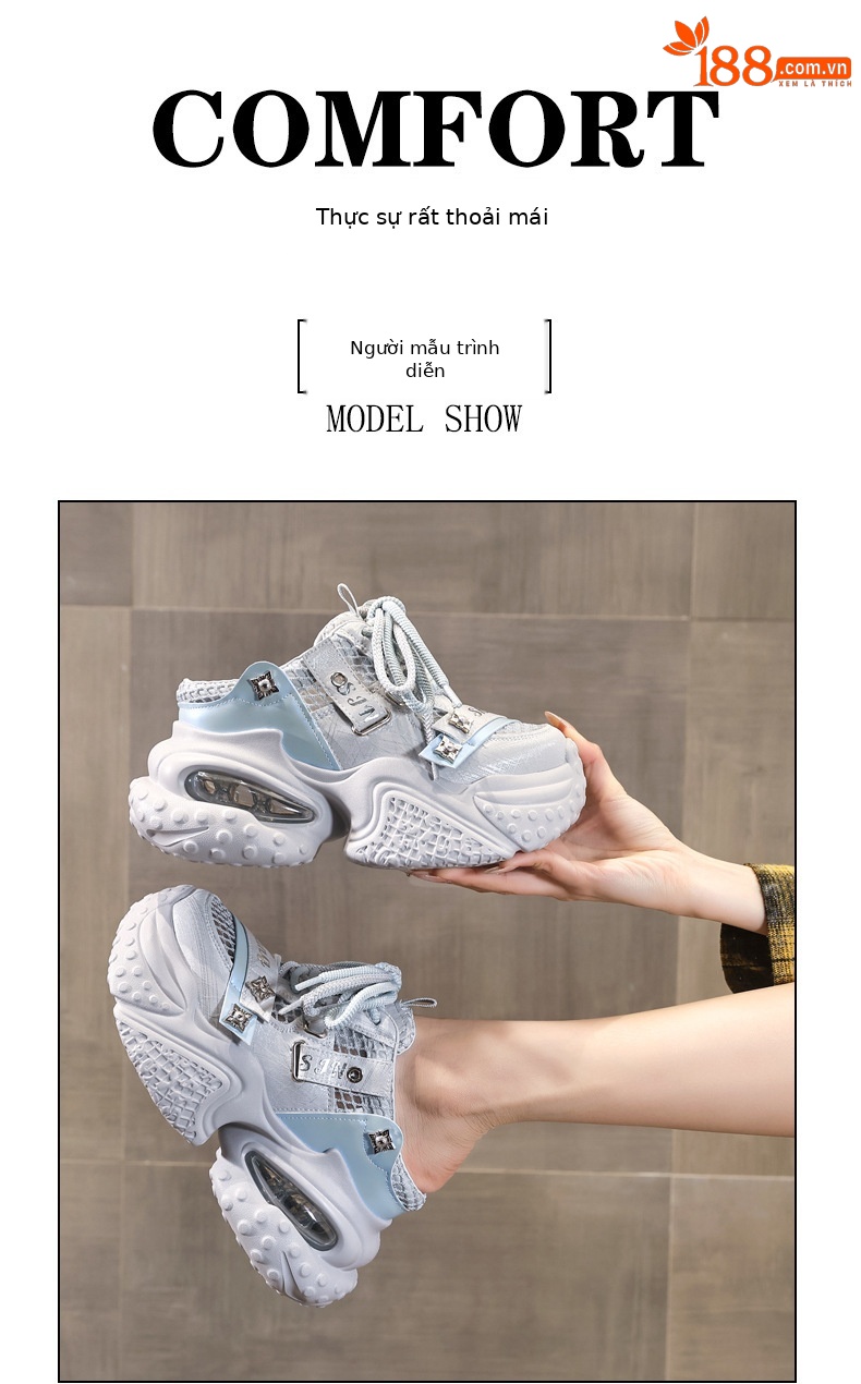 Giày sneaker nữ đế dày lưới thoáng khí phong cách daddy — Trắng Đỏ, xám xanh, màu xanh huỳnh quang chi tiết 10