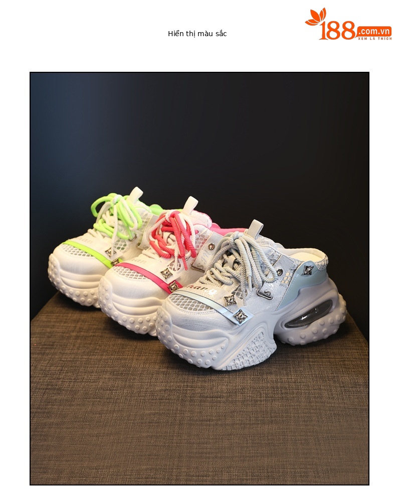 Giày sneaker nữ đế dày lưới thoáng khí phong cách daddy — Trắng Đỏ, xám xanh, màu xanh huỳnh quang chi tiết 17
