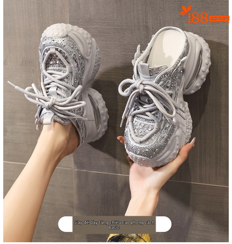 Dép sandal nữ đế dày tăng chiều cao phong cách thể thao mùa hè — màu trắng, bạc chi tiết 1