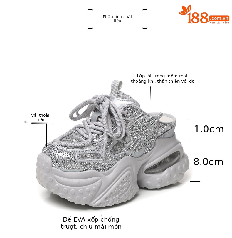 Dép sandal nữ đế dày tăng chiều cao phong cách thể thao mùa hè — màu trắng, bạc chi tiết 3