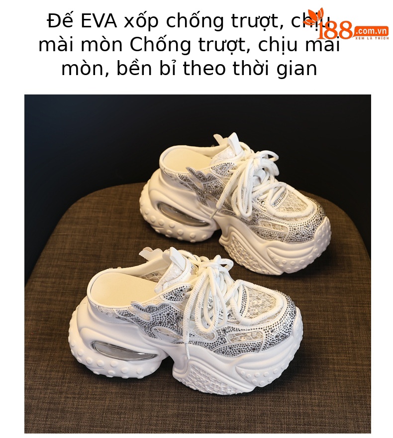 Dép sandal nữ đế dày tăng chiều cao phong cách thể thao mùa hè — màu trắng, bạc chi tiết 10