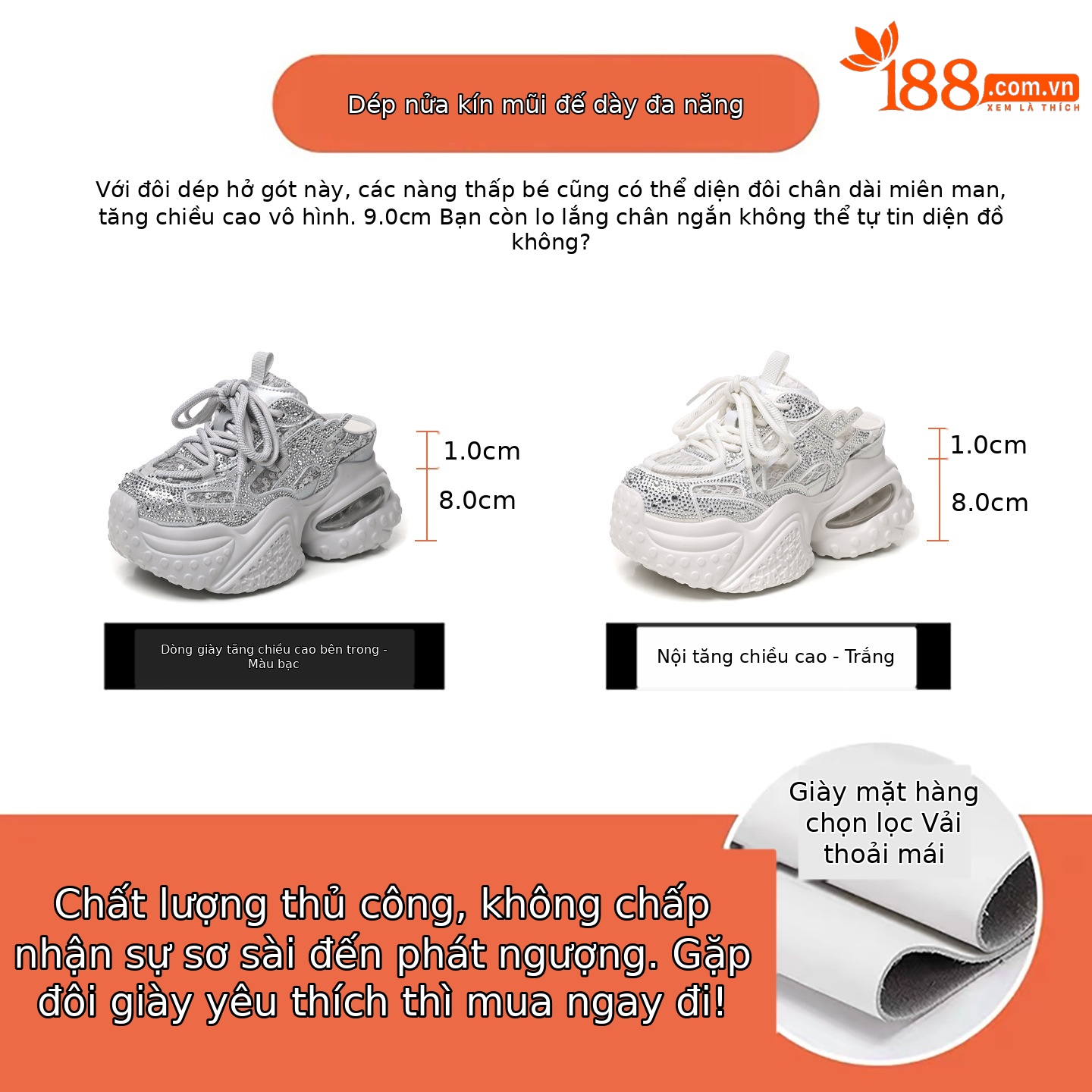 Dép sandal nữ đế dày tăng chiều cao phong cách thể thao mùa hè — màu trắng, bạc