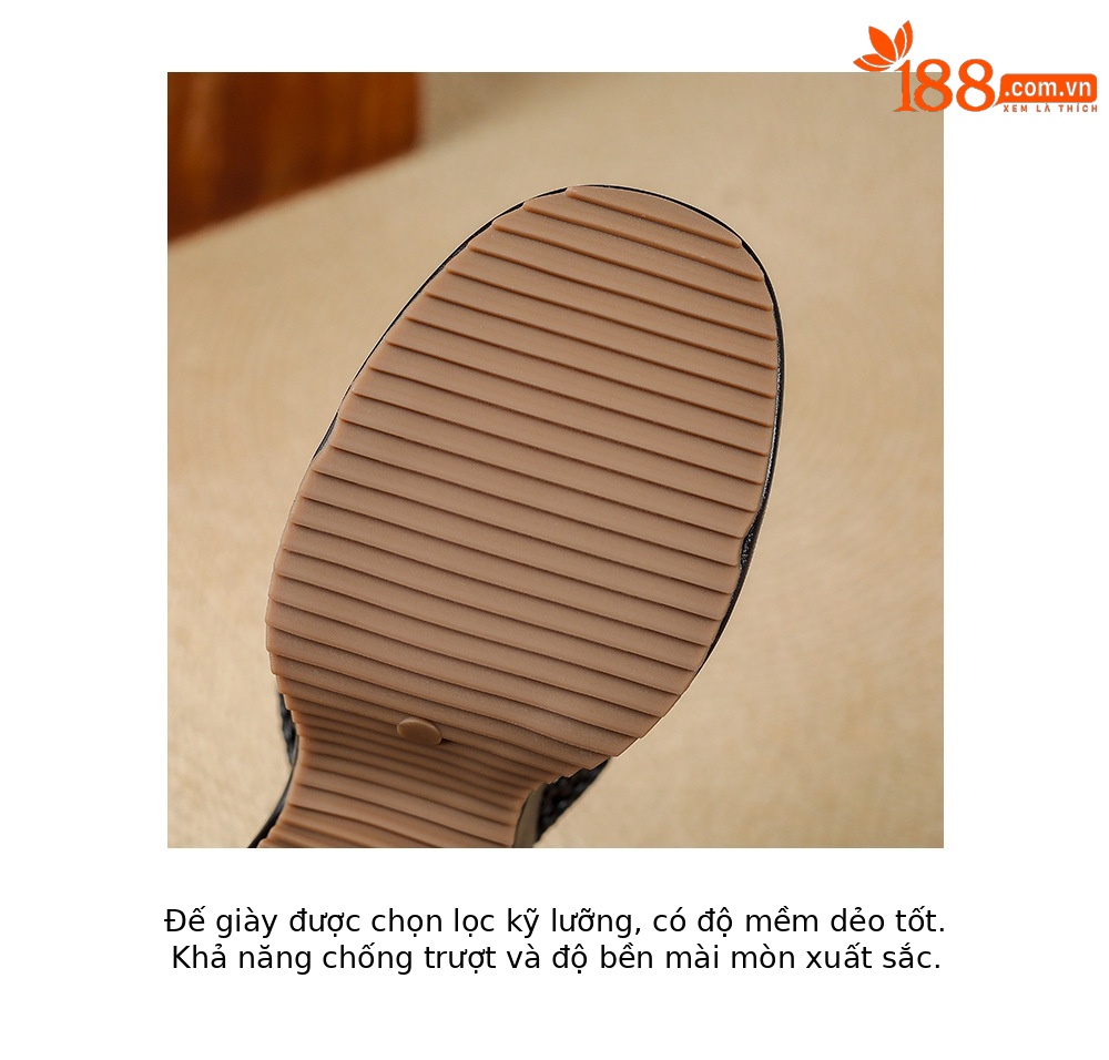 Sandal cao gót nữ hở mũi đế xuồng đan lát phong cách La Mã — màu đen, màu trắng ngà, bạc chi tiết 20