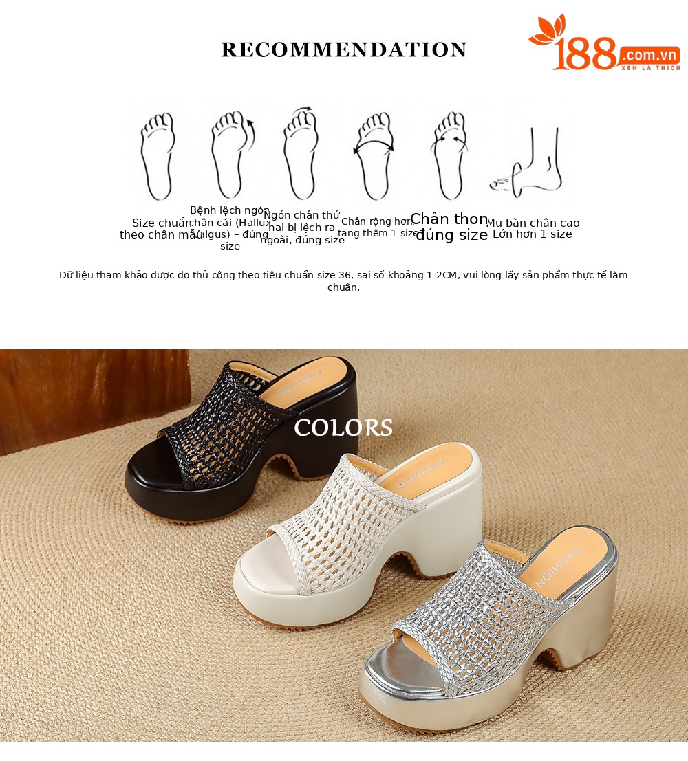 Sandal cao gót nữ hở mũi đế xuồng đan lát phong cách La Mã — màu đen, màu trắng ngà, bạc chi tiết 3
