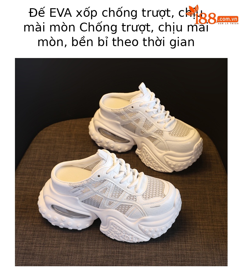 Dép lười nữ đế bánh mì lưới tăng chiều cao mùa hè 2026 — màu trắng, bạc chi tiết 10