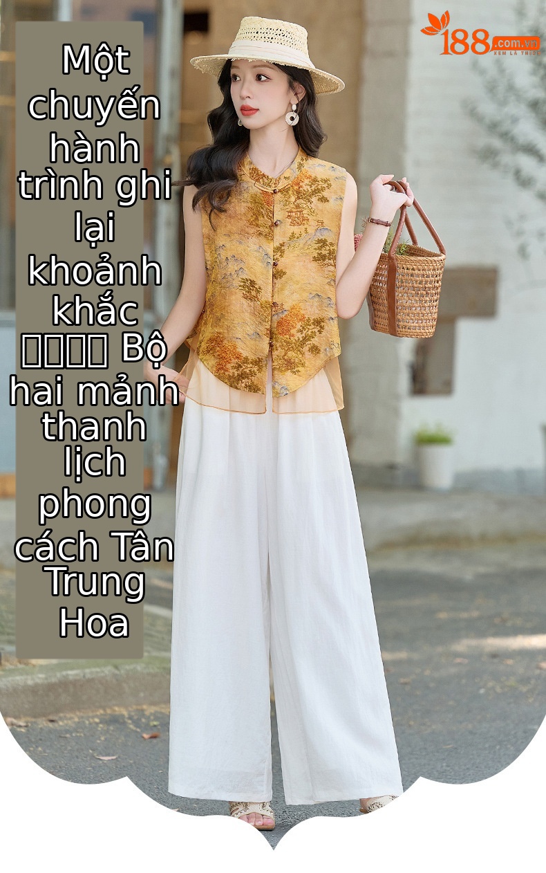 Bộ quần áo nữ hai mảnh gồm áo sơ mi cổ đứng họa tiết jacquard và quần ống đứng — Màu ảnh chi tiết 1