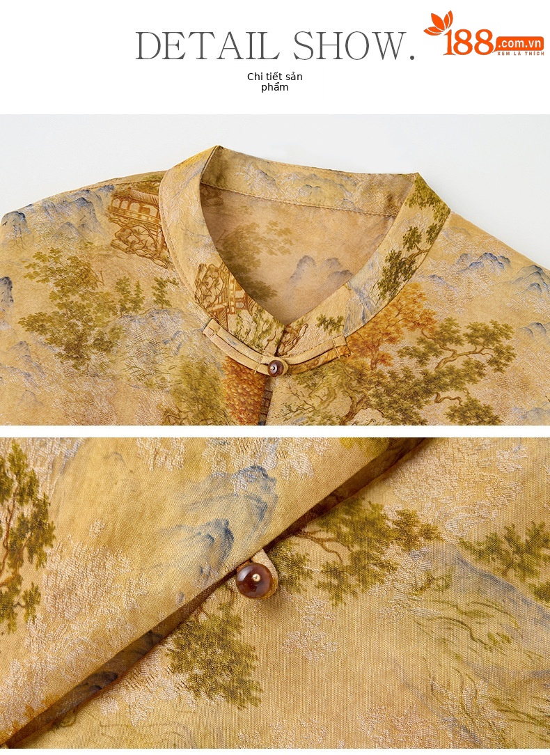 Bộ quần áo nữ hai mảnh gồm áo sơ mi cổ đứng họa tiết jacquard và quần ống đứng — Màu ảnh chi tiết 24