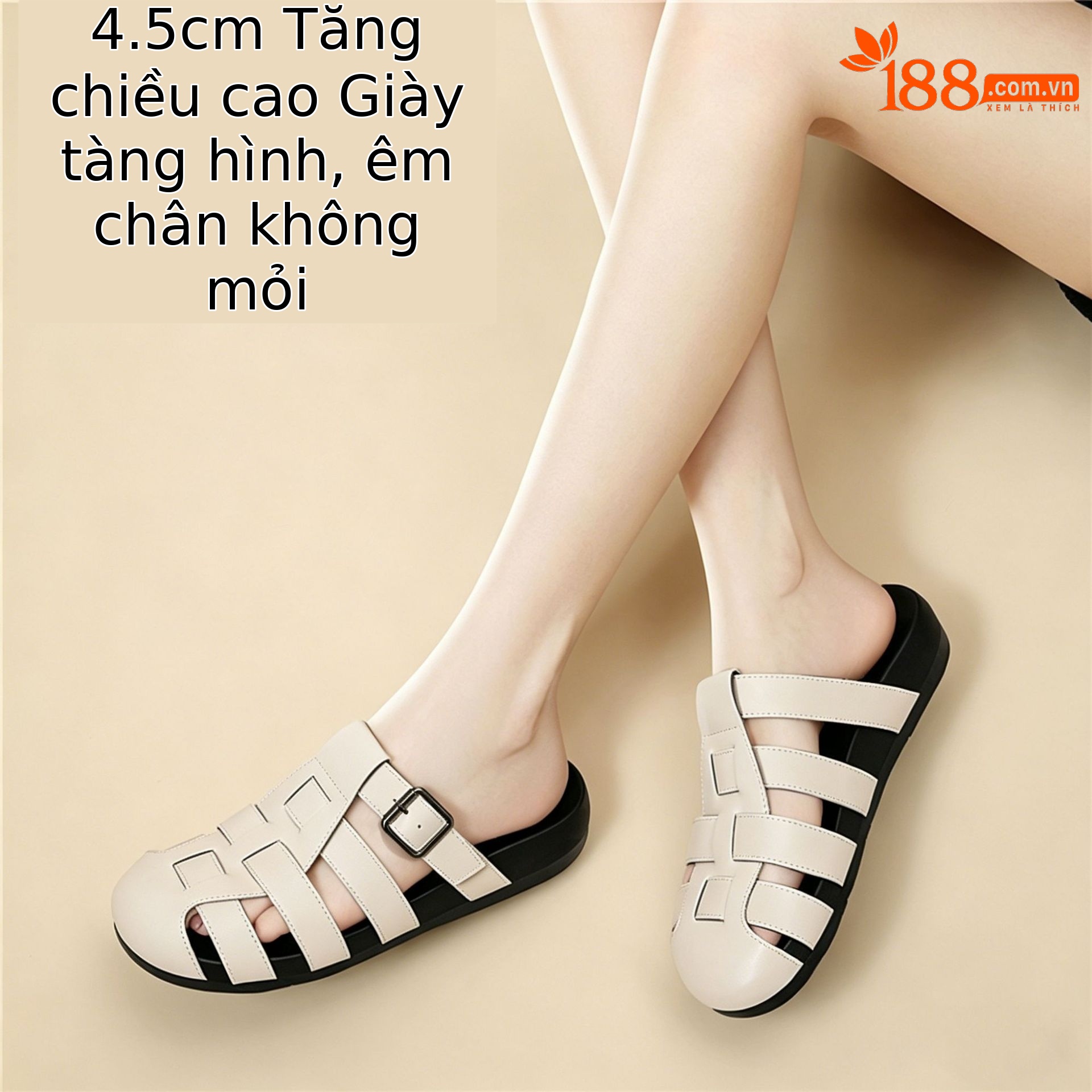 Sandal nữ quai chữ V bít mũi phong cách Roman thoáng khí — 6160 Da đen, 6160 Màu be