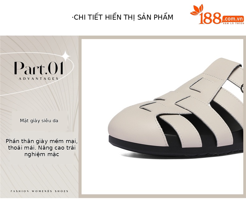 Sandal nữ quai chữ V bít mũi phong cách Roman thoáng khí — 6160 Da đen, 6160 Màu be chi tiết 5