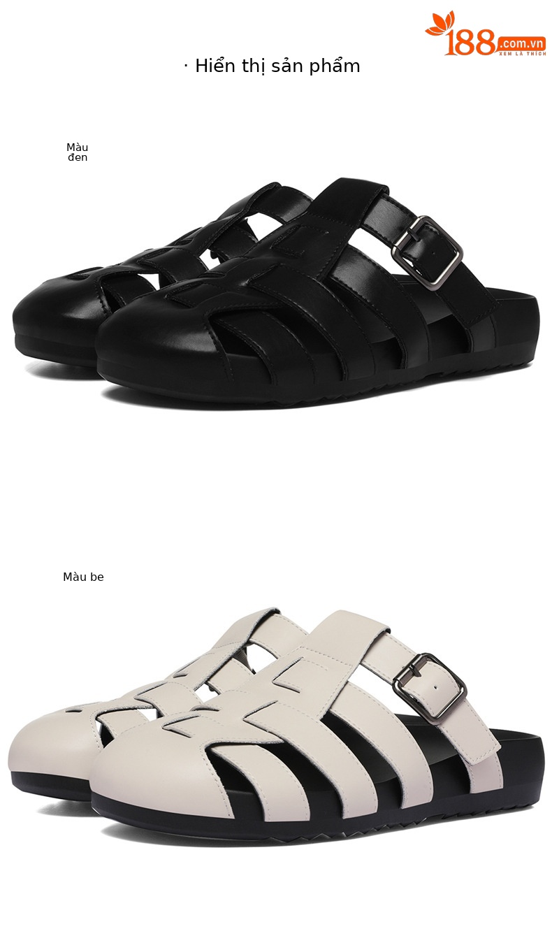 Sandal nữ quai chữ V bít mũi phong cách Roman thoáng khí — 6160 Da đen, 6160 Màu be chi tiết 8