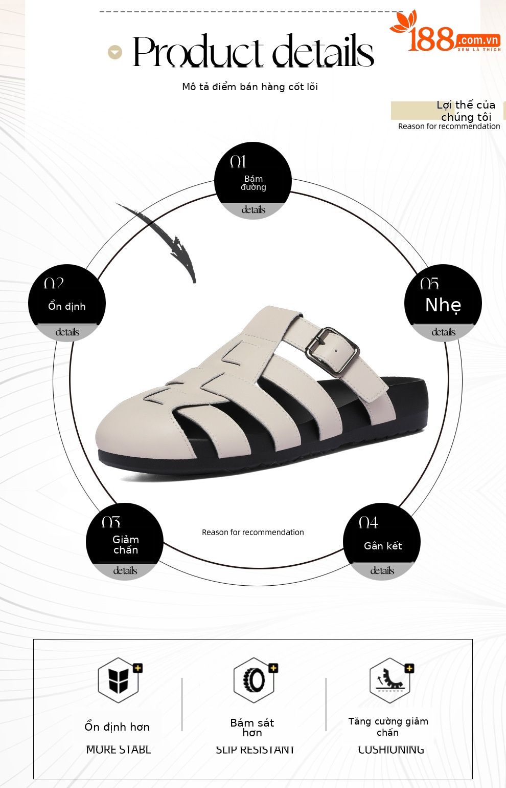 Sandal nữ quai chữ V bít mũi phong cách Roman thoáng khí — 6160 Da đen, 6160 Màu be chi tiết 2