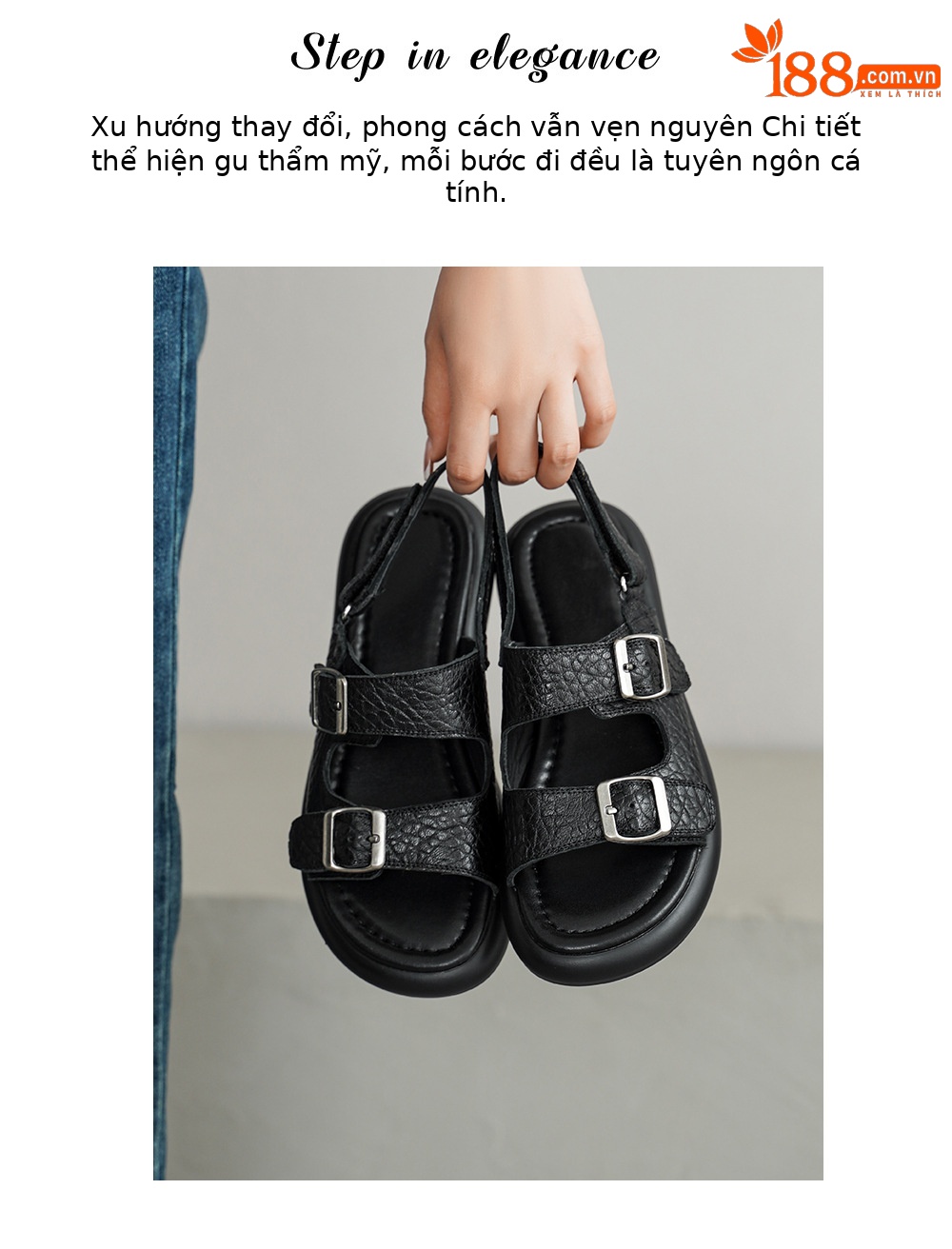 Sandal nữ quai ngang đế bệt da cừu lộ ngón chân phong cách đơn giản — đen chi tiết 4