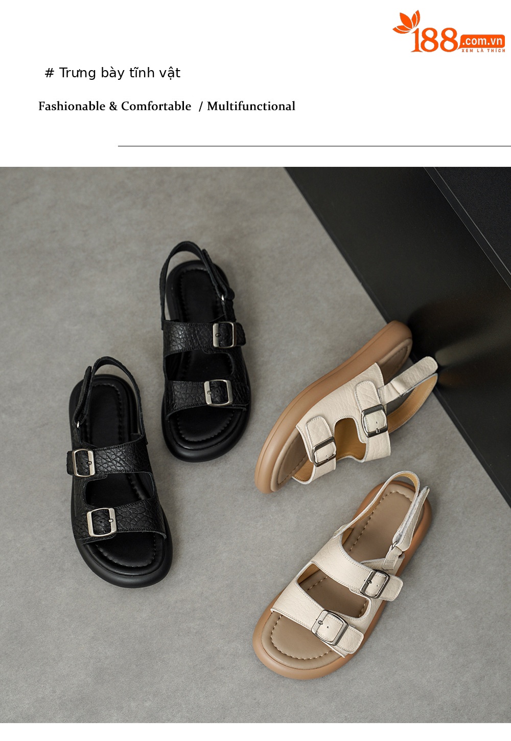 Sandal nữ quai ngang đế bệt da cừu lộ ngón chân phong cách đơn giản — đen chi tiết 12