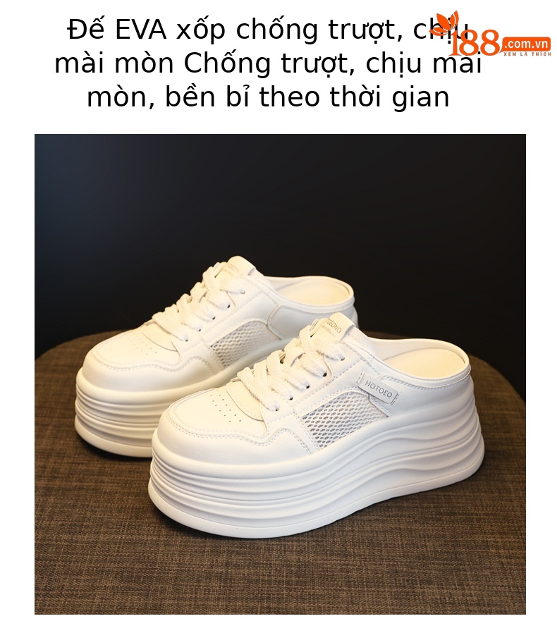 Giày dép nữ đế dày tăng chiều cao mũi trùm kín dáng lười một chân HK9889 mùa hè 2026 — màu trắng chi tiết 8