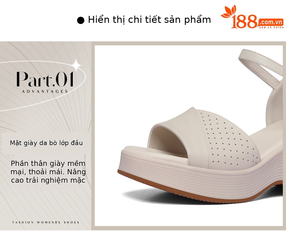 Sandal nữ đế tăng chiều cao 2026 mới nhất, chống trượt thoáng khí, phong cách thời trang đa năng — 6156 Da đen, 6156 Trắng chi tiết 10