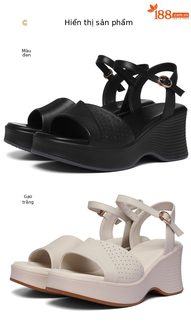 Sandal nữ đế tăng chiều cao 2026 mới nhất, chống trượt thoáng khí, phong cách thời trang đa năng — 6156 Da đen, 6156 Trắng chi tiết 13