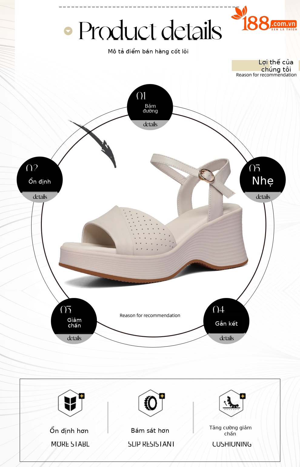 Sandal nữ đế tăng chiều cao 2026 mới nhất, chống trượt thoáng khí, phong cách thời trang đa năng — 6156 Da đen, 6156 Trắng chi tiết 2