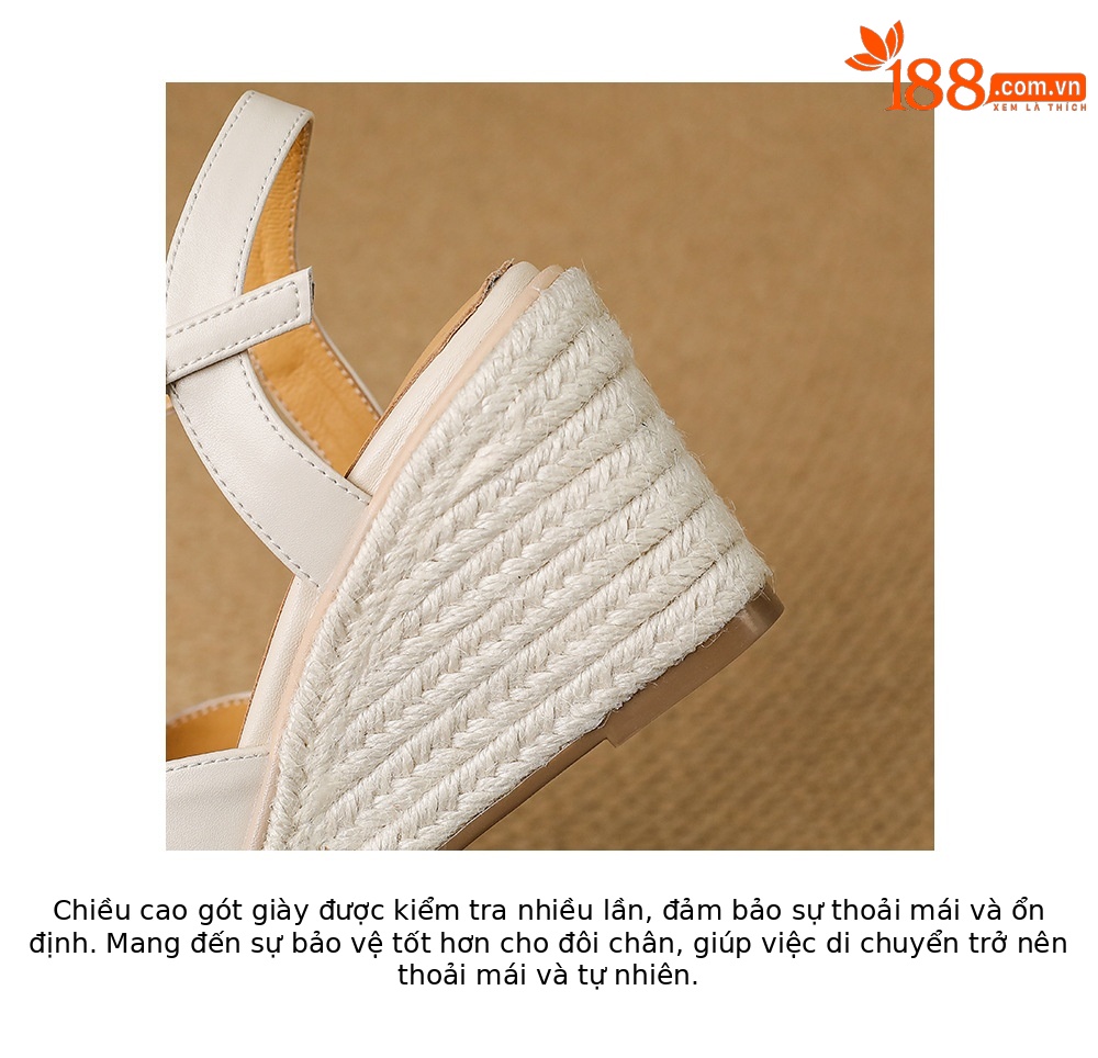 Sandal cao gót nữ hở mũi đế xuồng đan rơm, quai chữ T kiểu La Mã, gót 7.5 cm — màu trắng ngà, bạc chi tiết 18