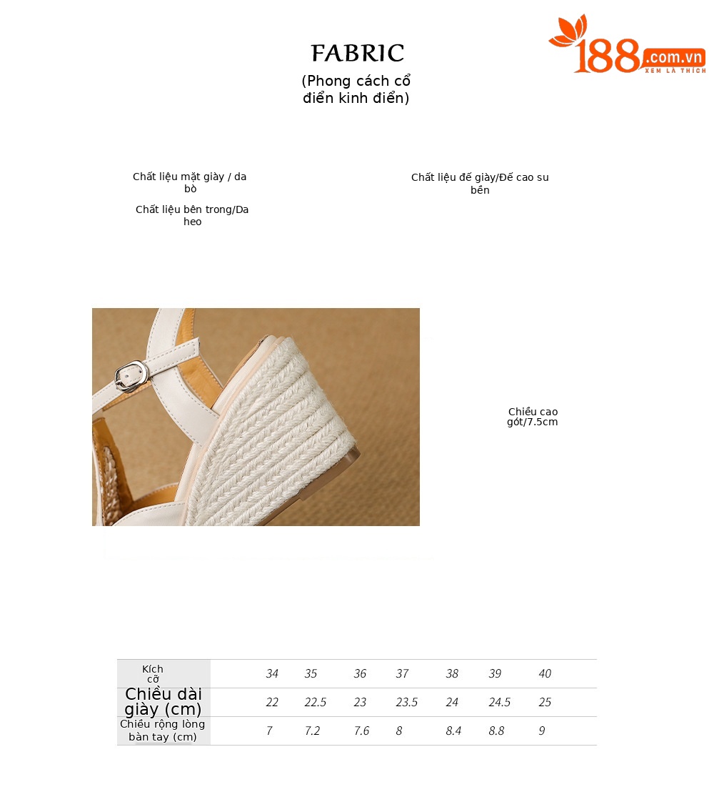 Sandal cao gót nữ hở mũi đế xuồng đan rơm, quai chữ T kiểu La Mã, gót 7.5 cm — màu trắng ngà, bạc chi tiết 2